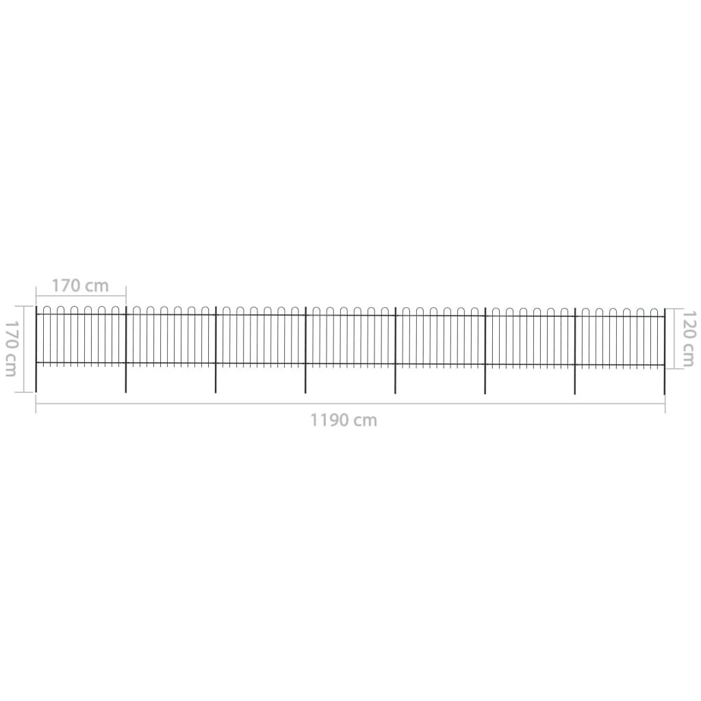vidaXL Garden Fence with Hoop Top Steel 11.9x1.2 m Black