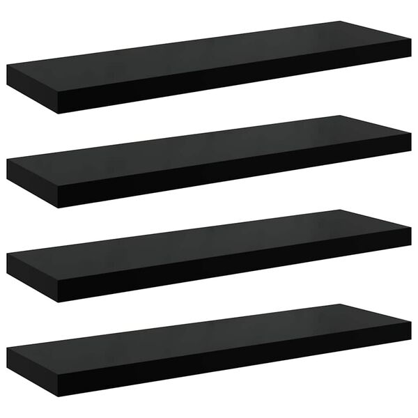 vidaXL Floating Wall Shelves 4 pcs High Gloss Black 80x23.5x3.8 cm MDF