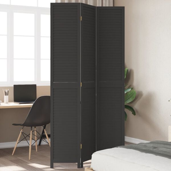 vidaXL Room Divider&nbsp;3 Panels Black Solid Wood Paulownia