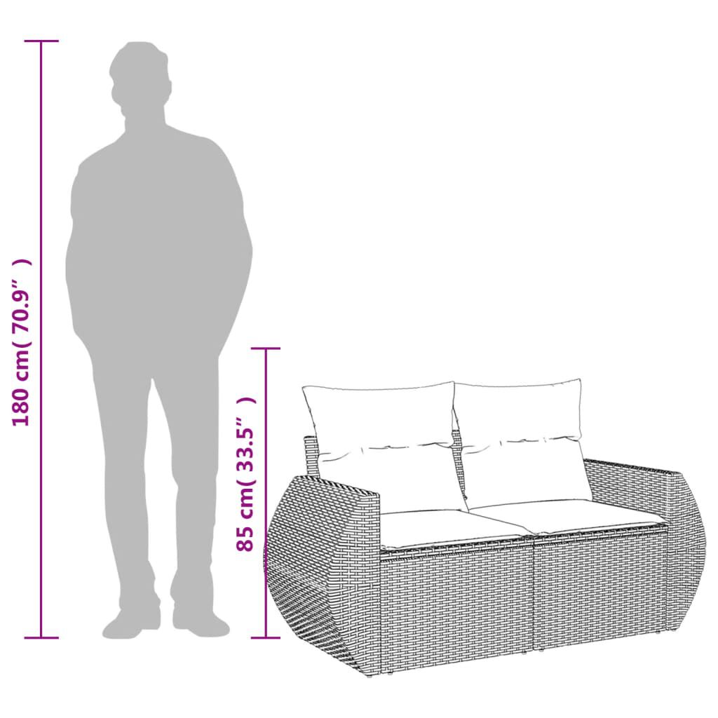 vidaXL Garden Sofa with Cushions 2-Seater Black Poly Rattan