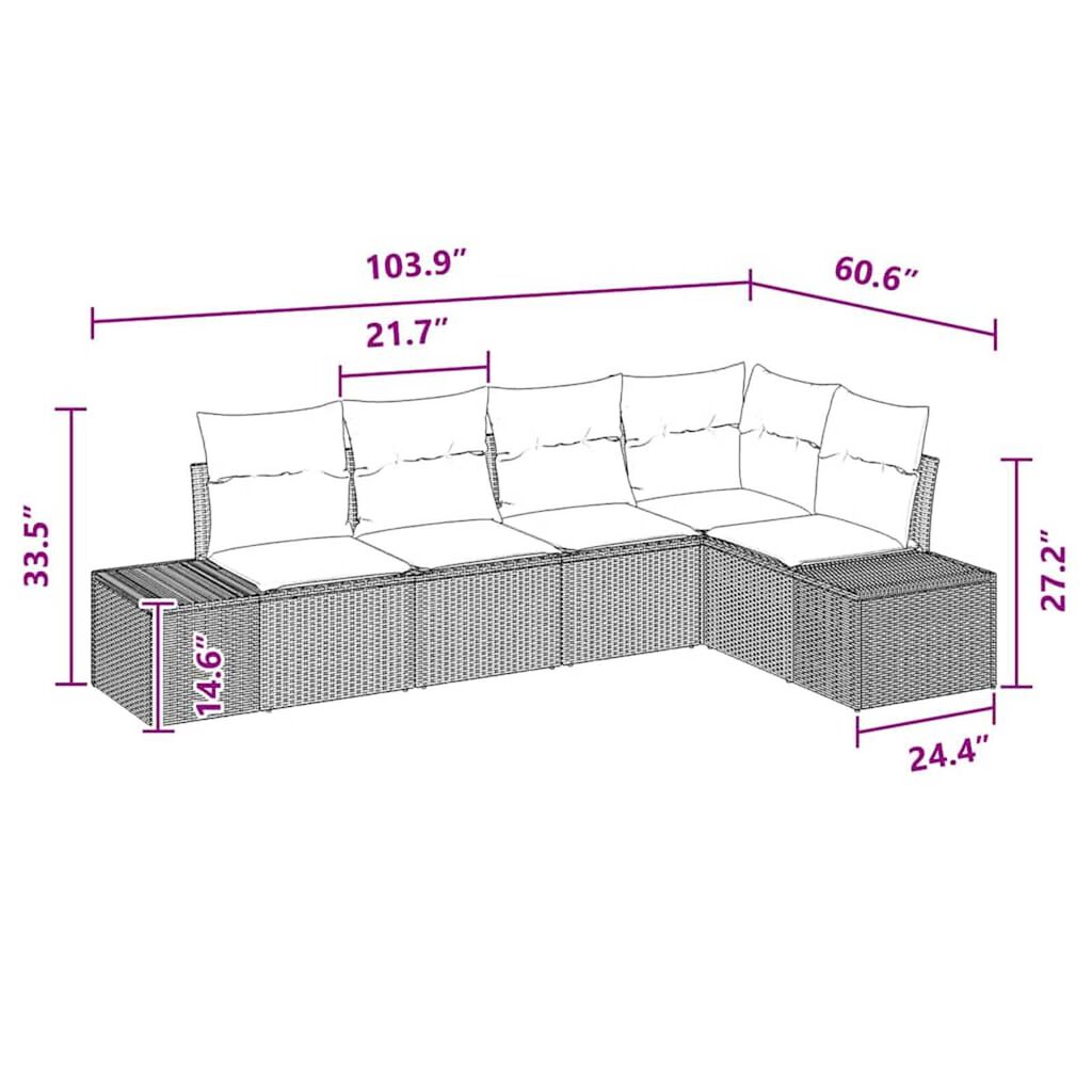vidaXL Garden Sofa Set with Cushion 5 pcs Brown Poly rattan