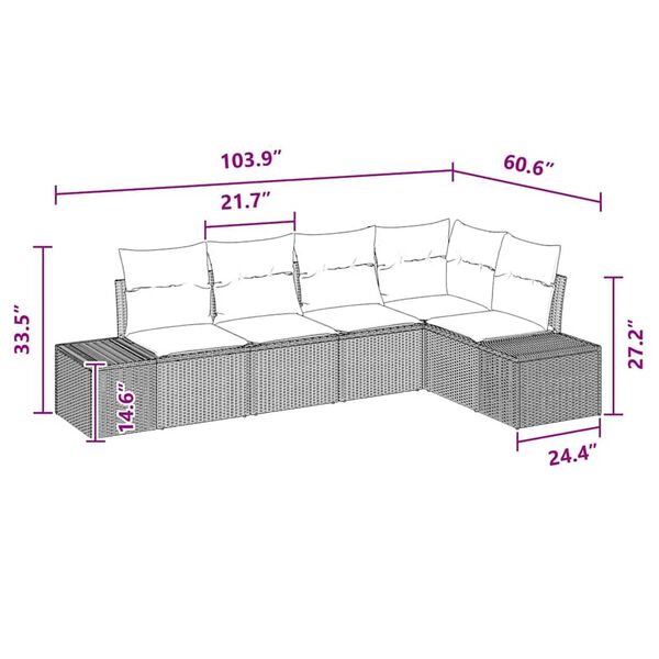 vidaXL Garden Sofa Set with Cushion 5 pcs Brown Poly rattan