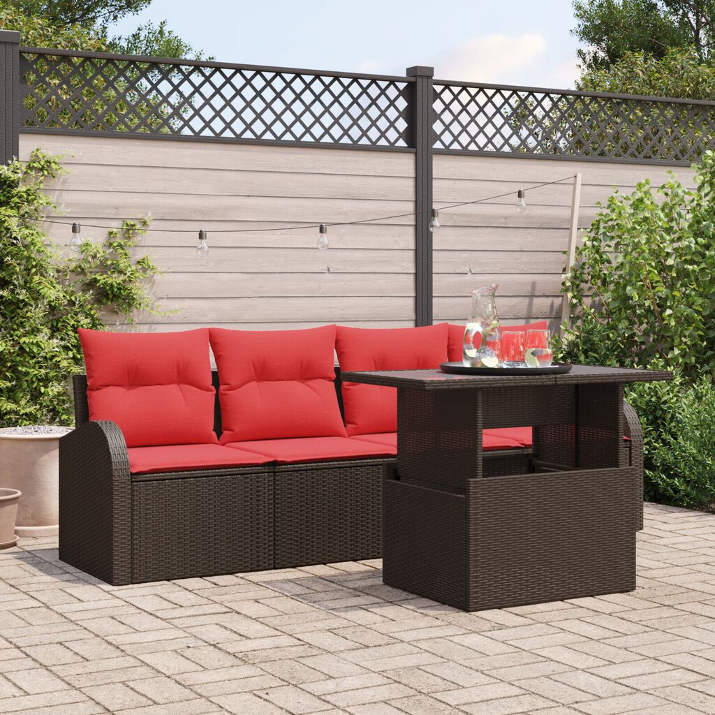 vidaXL 5 Piece Garden Sofa Set with Cushions Brown Poly Rattan