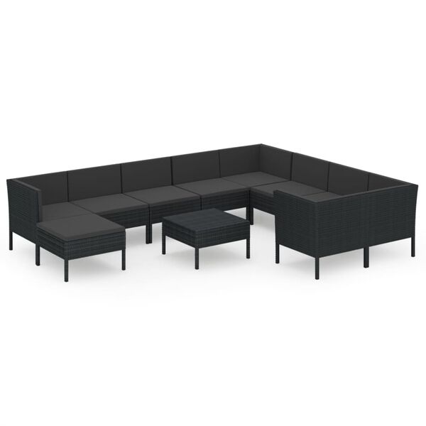 vidaXL 11 Piece Garden Lounge Set with Cushions Poly Rattan Black