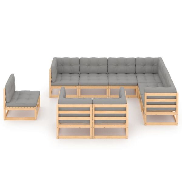 vidaXL 9 Piece Garden Lounge Set with Cushions Solid Pinewood