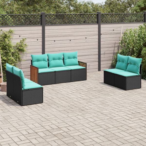 vidaXL 7 Piece Garden Sofa Set with Cushions Black Poly Rattan