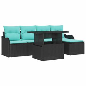 vidaXL Garden Sofa Set with Cushion 6 pcs Black Poly Rattan