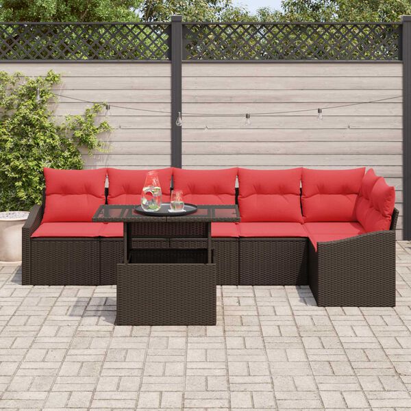 vidaXL 7 Piece Garden Sofa Set with Cushions Brown Poly Rattan