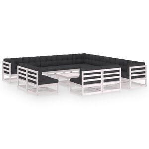 vidaXL 14 Piece Garden Lounge Set with Cushions White Solid Pinewood