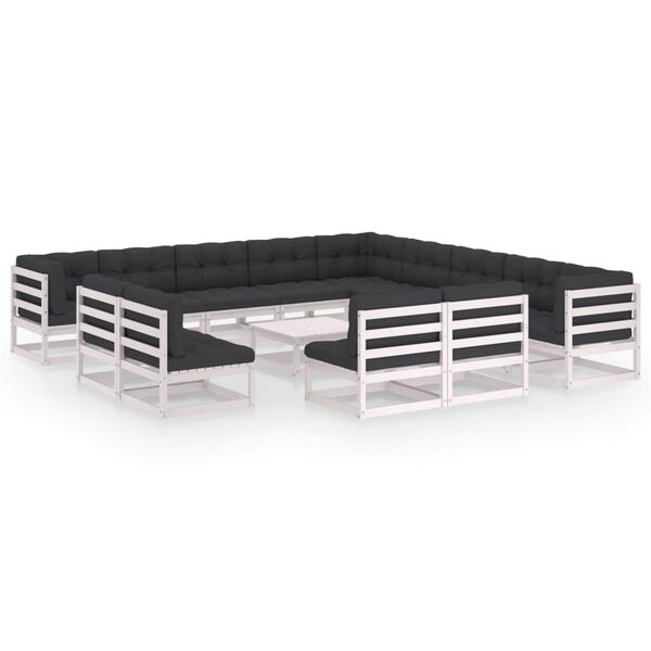 vidaXL 14 Piece Garden Lounge Set with Cushions White Solid Pinewood