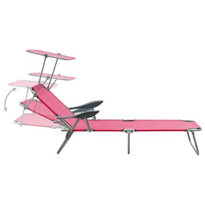 vidaXL Sun Lounger with Canopy Steel Pink