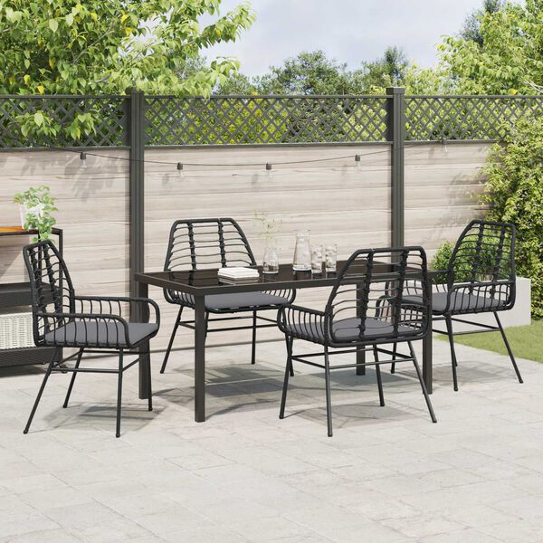 vidaXL Garden Dining Set 5 pcs Black Poly Rattan