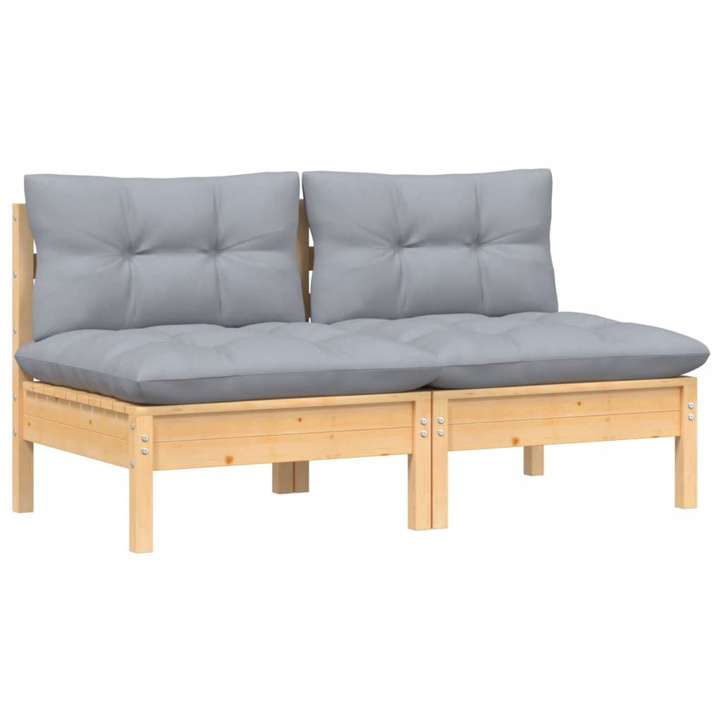 vidaXL 2-Seater Garden Sofa with Grey Cushions Solid Wood Pine