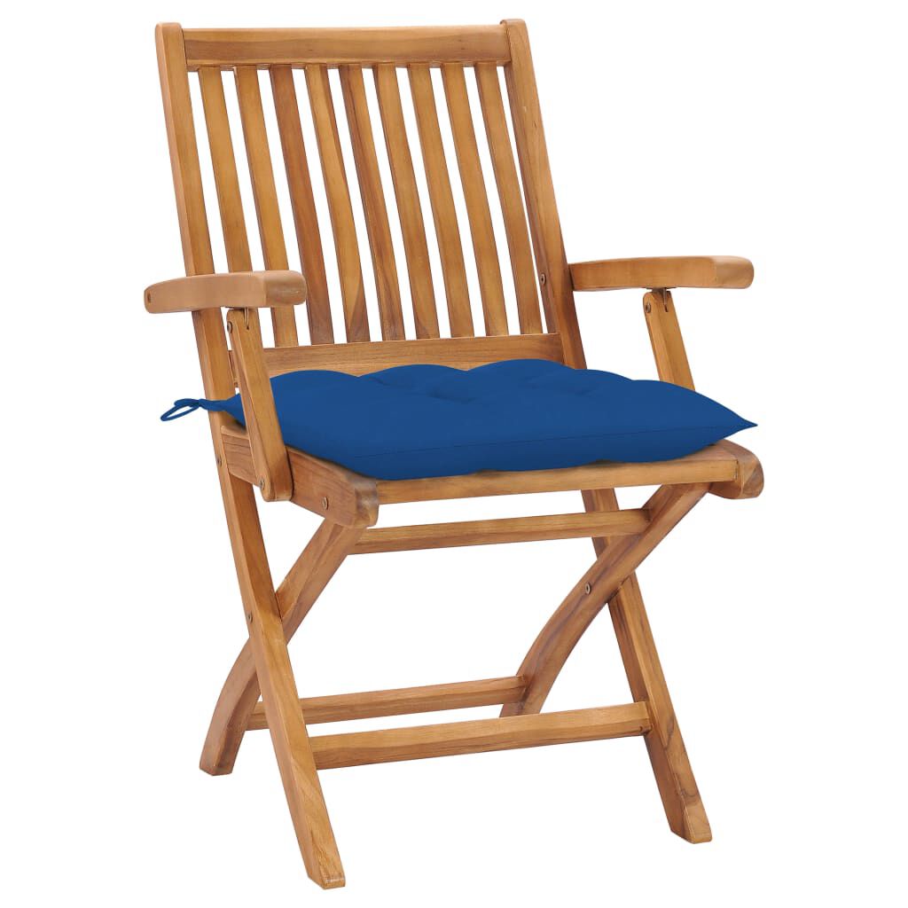 vidaXL Garden Chairs 2 pcs with Blue Cushions Solid Teak Wood