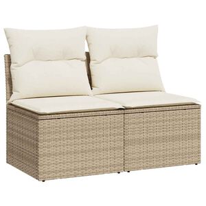 vidaXL 2 Piece Garden Sofa Set with Cushions Beige Poly Rattan Acacia