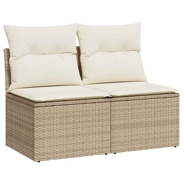 vidaXL 2 Piece Garden Sofa Set with Cushions Beige Poly Rattan Acacia