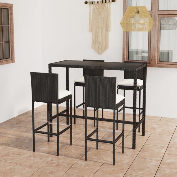 vidaXL 5 Piece Garden Bar Set with Cushions Poly Rattan Black