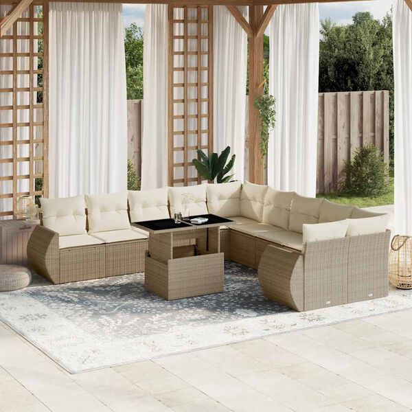 vidaXL 11 Piece Garden Sofa Set with Cushions Beige Poly Rattan