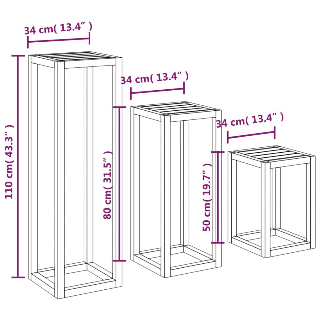 vidaXL 3 Piece Plant Stand Set White Solid Wood Pine