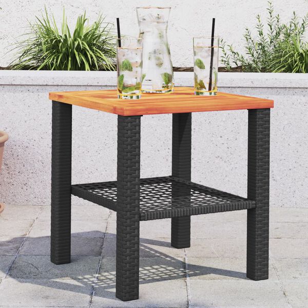 vidaXL Garden Table Black 40x40x42 cm Poly Rattan Acacia Wood