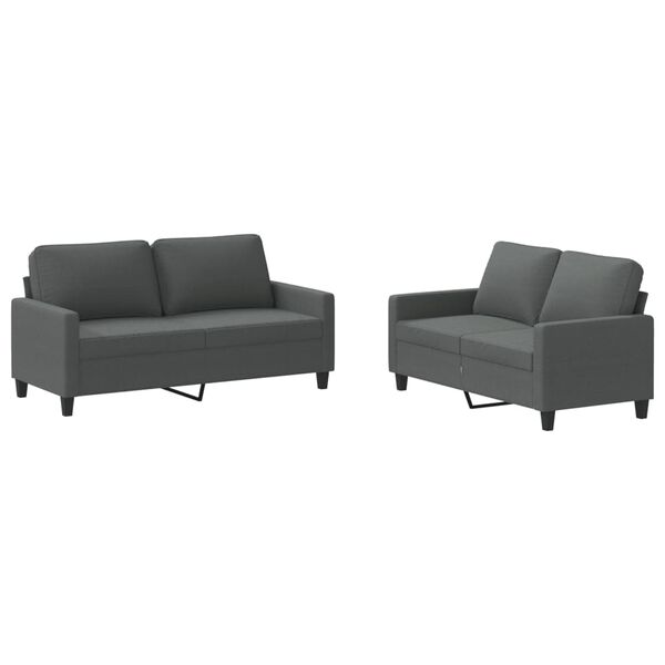 vidaXL 2 Piece Sofa Set with Cushions Dark Grey Fabric