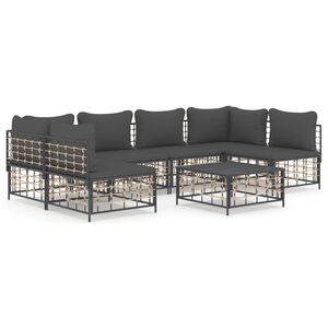 vidaXL 7 Piece Garden Lounge Set with Cushions Anthracite Poly Rattan