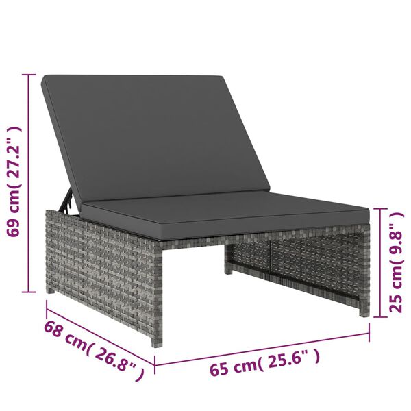 vidaXL Reclining Garden Chairs 2 pcs with Table Grey Poly Rattan