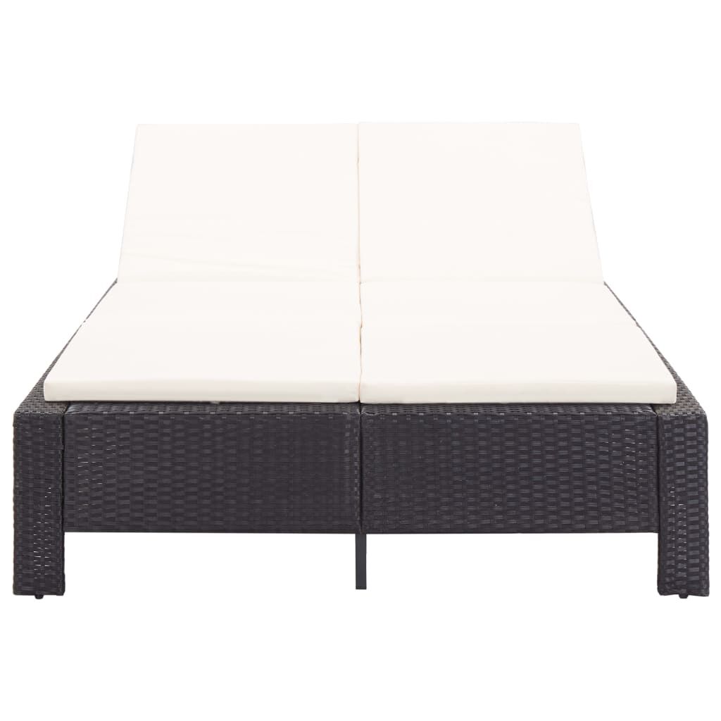 vidaXL 2-Person Sunbed with Cushion Black Poly Rattan