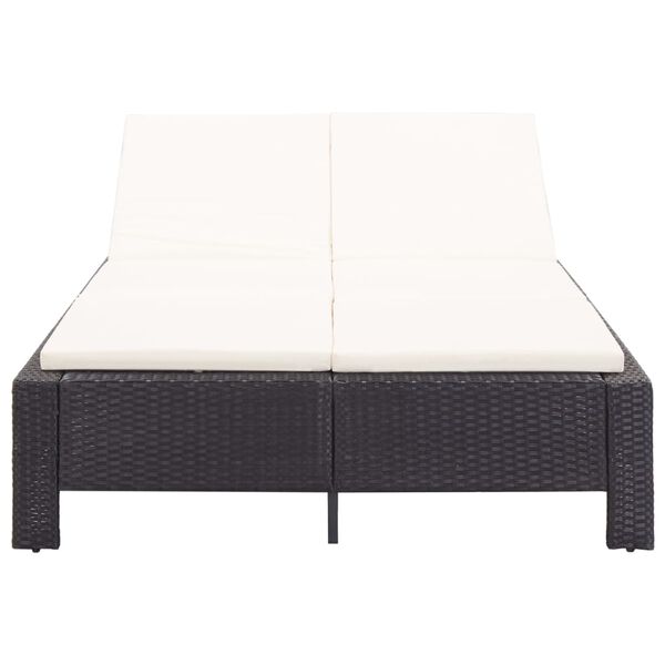vidaXL 2-Person Sunbed with Cushion Black Poly Rattan