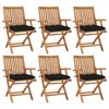 vidaXL Folding Chairs with Cushions 6 pcs Solid Teak Wood