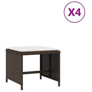 vidaXL Garden Stools with Cushions 4 pcs Brown 40x40x35 cm Poly Rattan