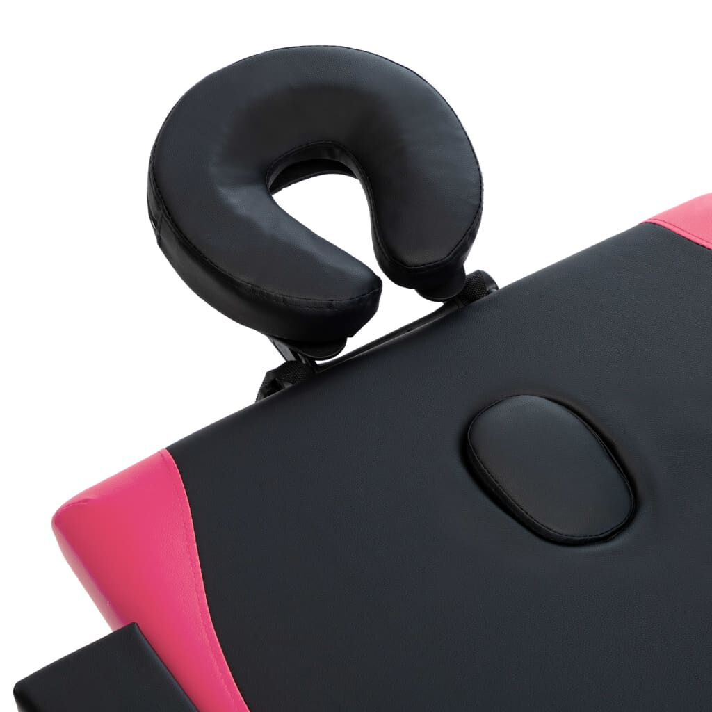 vidaXL Foldable Massage Table 4 Zones Wood Black and Pink