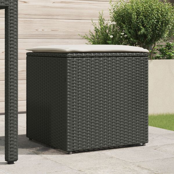 vidaXL Outdoor Storage Box Black and Cream Rattan, Polyester 80 cm