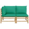 vidaXL 2 Piece Garden Lounge Set with Green Cushions Bamboo