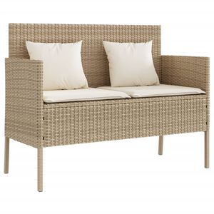vidaXL Garden Bench with Cushions Beige Poly Rattan