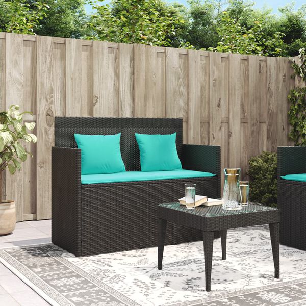 vidaXL Garden Bench with Cushions Black Poly Rattan