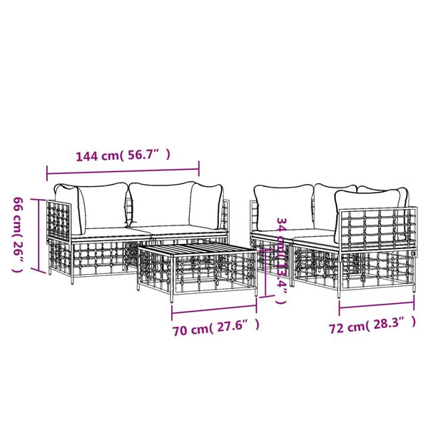 vidaXL 5 Piece Garden Lounge Set with Cushions Anthracite Poly Rattan