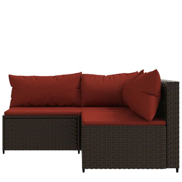 vidaXL 3 Piece Garden Lounge Set with Cushions Brown Poly Rattan