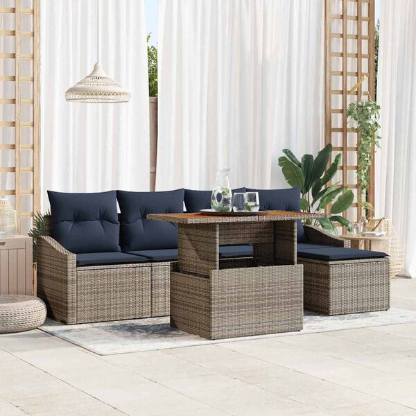 vidaXL Garden Dining Set with Cushion 6 pcs Grey and Navy