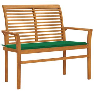 vidaXL Garden Bench with Green Cushion 112 cm Solid Teak Wood