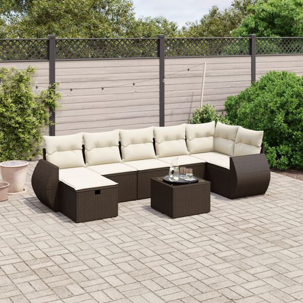 vidaXL 7 Piece Garden Sofa Set with Cushions Brown Poly Rattan