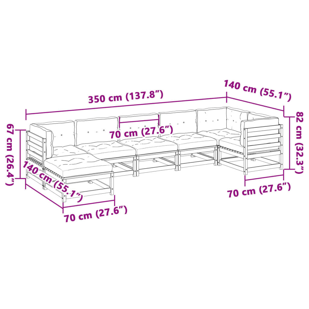 vidaXL 7 Piece Garden Sofa Set with Cushions Solid Wood Pine