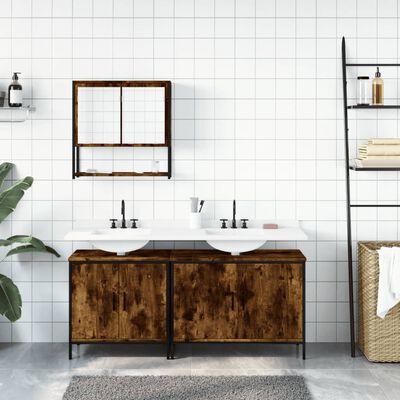 vidaXL 3 Piece Bathroom Furniture Set Smoked Oak Engineered Wood