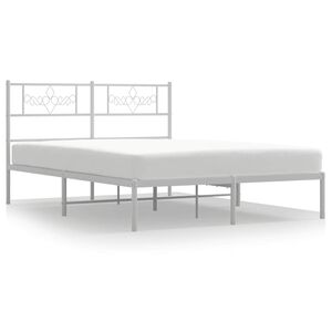 vidaXL Metal Bed Frame without Mattress with Headboard White 150x200cm