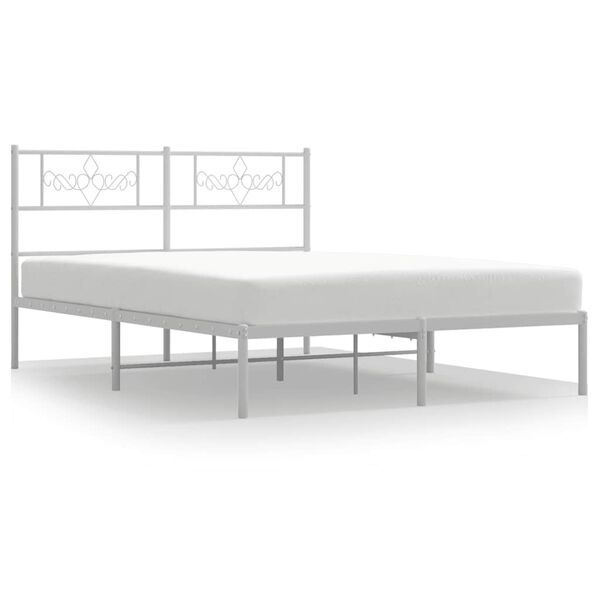 vidaXL Metal Bed Frame without Mattress with Headboard White 150x200cm