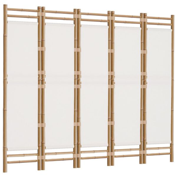 vidaXL Folding 5-Panel Room Divider 200 cm Bamboo and Canvas