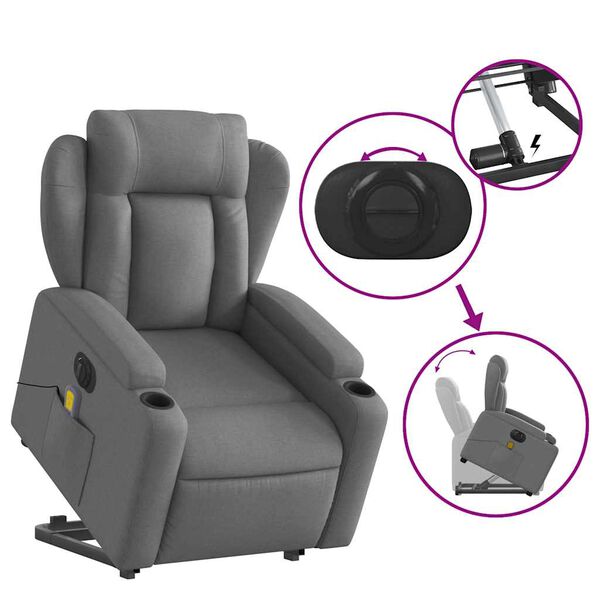 vidaXL Electric Stand up Massage Recliner Chair Dark Grey Fabric