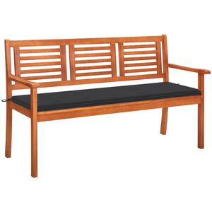 vidaXL 3-Seater Garden Bench with Cushion 150 cm Solid Eucalyptus Wood