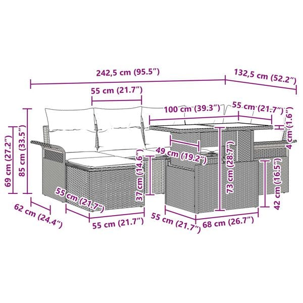 vidaXL 7 Piece Garden Sofa Set with Cushions Black Poly Rattan