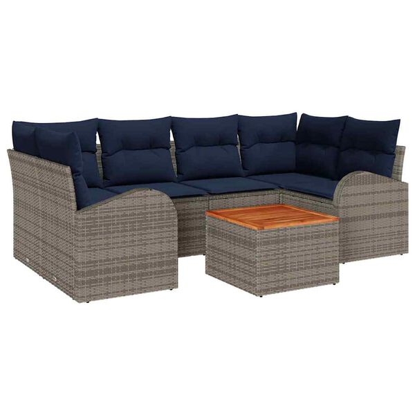 vidaXL Garden Sofa Set with Cushion 7 pcs Grey Poly Rattan
